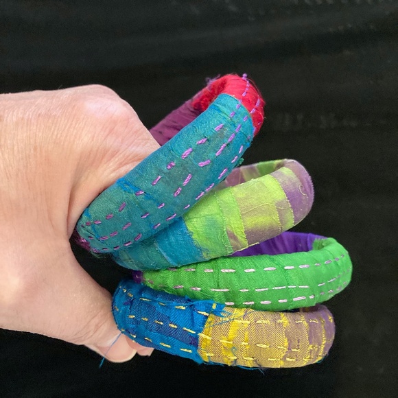 homemade Jewelry - Sari wrapped bracelets.